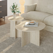 Set di 2 Tavolini Rotondi Verummetka con Basi Incrociate - color Avorio Travertin [en.casa]