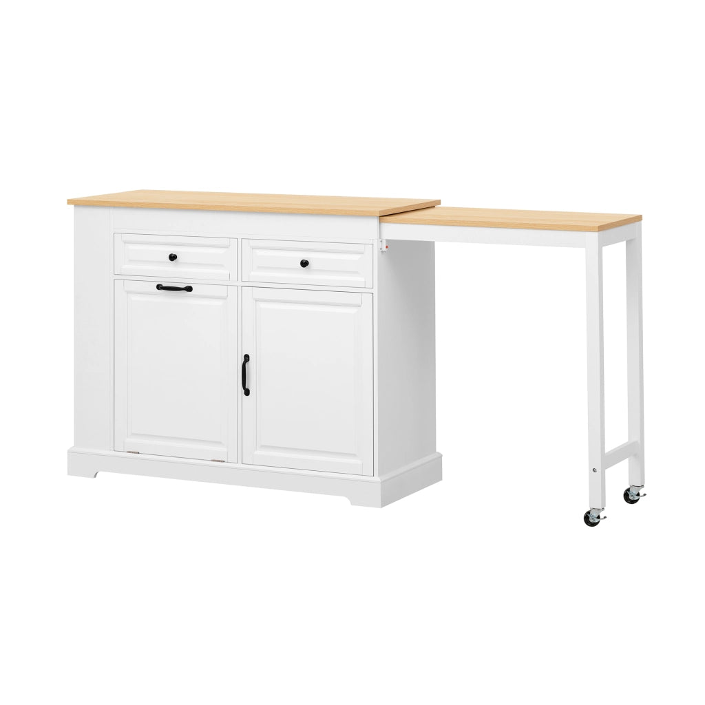 Mobile contenitore con 2 cassetti e piano estraibile per cucina; in MDF; 112-180x45x92 cm; bianco