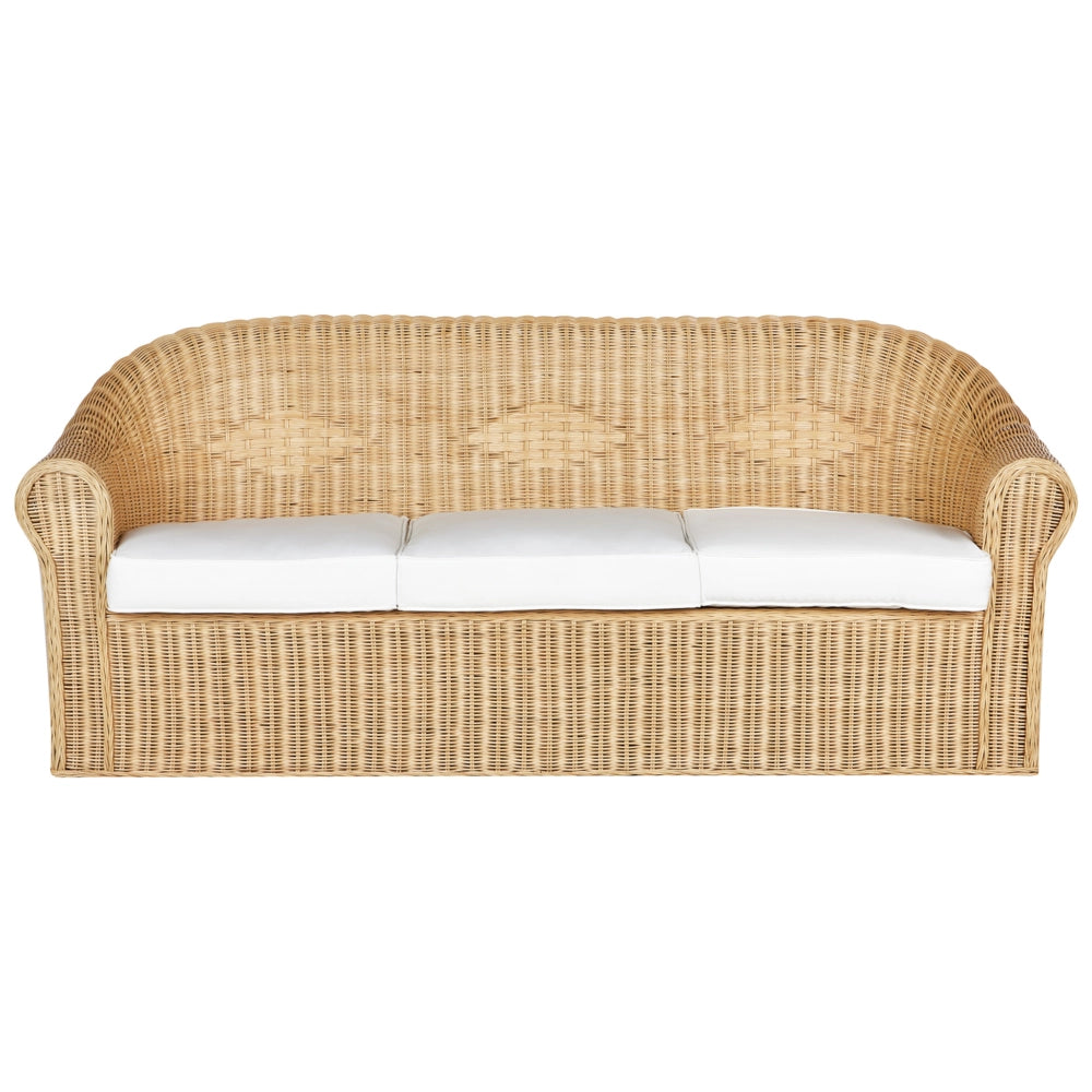 Set di divani da giardino a 5 posti in rattan naturale con cuscini in tessuto di cotone a media resistenza per esterni