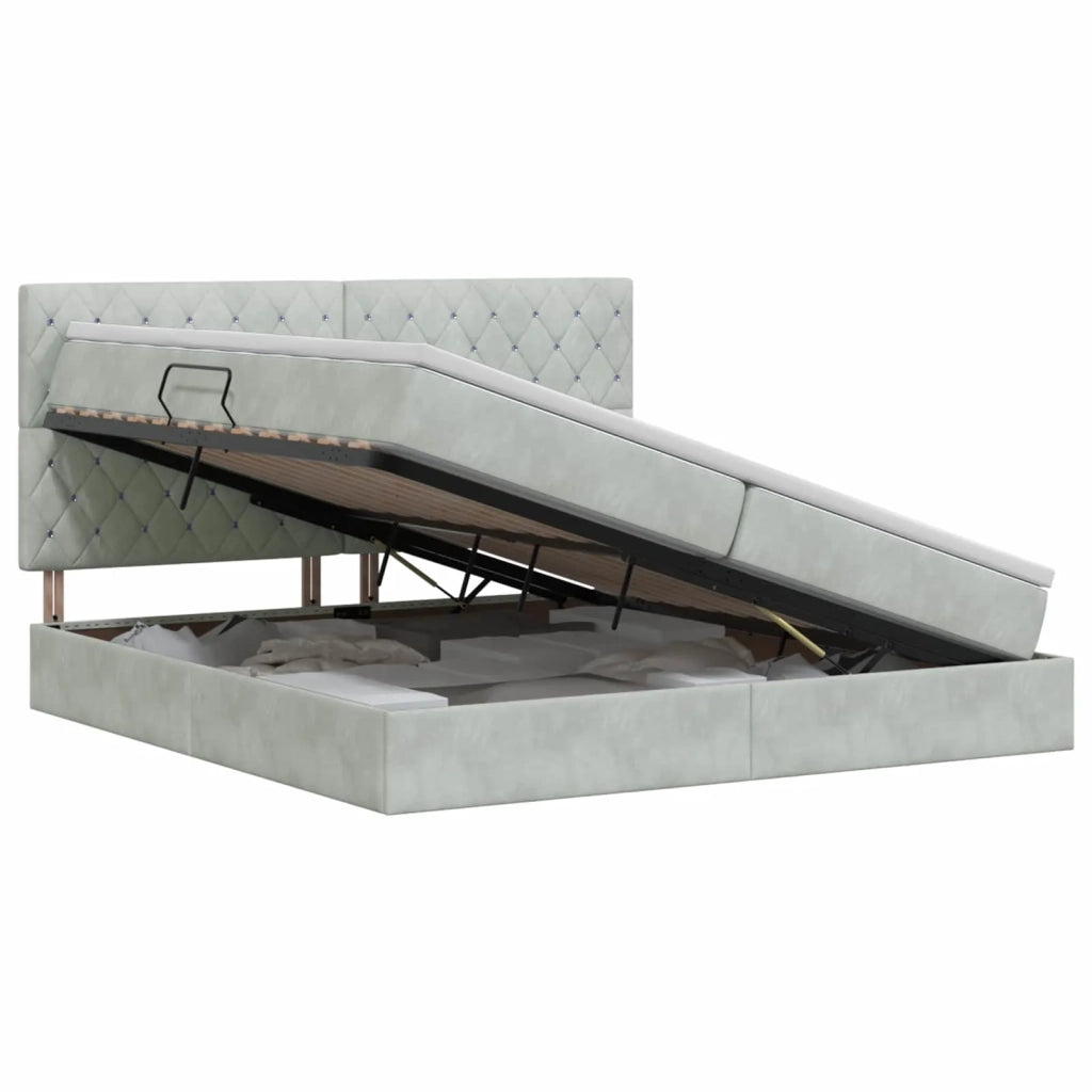 Letto con contenitore e materasso Grigio Chiaro 200 x 200 cm 3459651