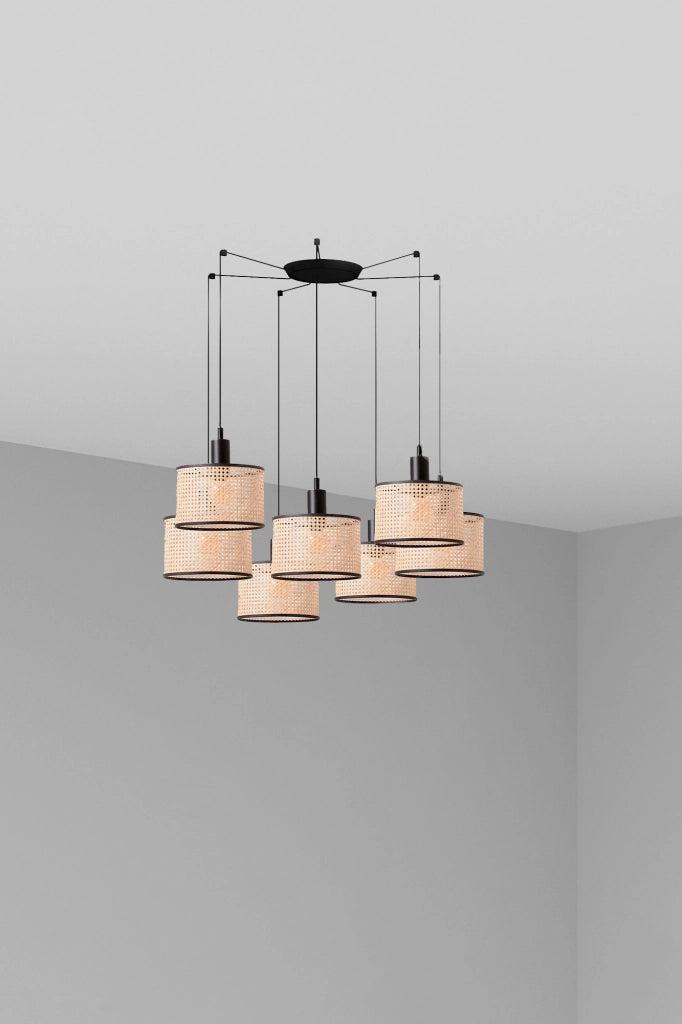 MAMBO 210 7L Lampada sospensione nera/ratan