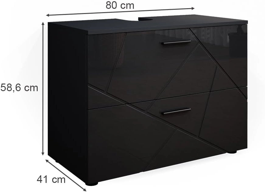 Mobile sottolavabo per bagno Irma, Antracite lucido, 80 x 58.6 cm, adatto per l'installazione sopra il sifone con aperture di aerazione