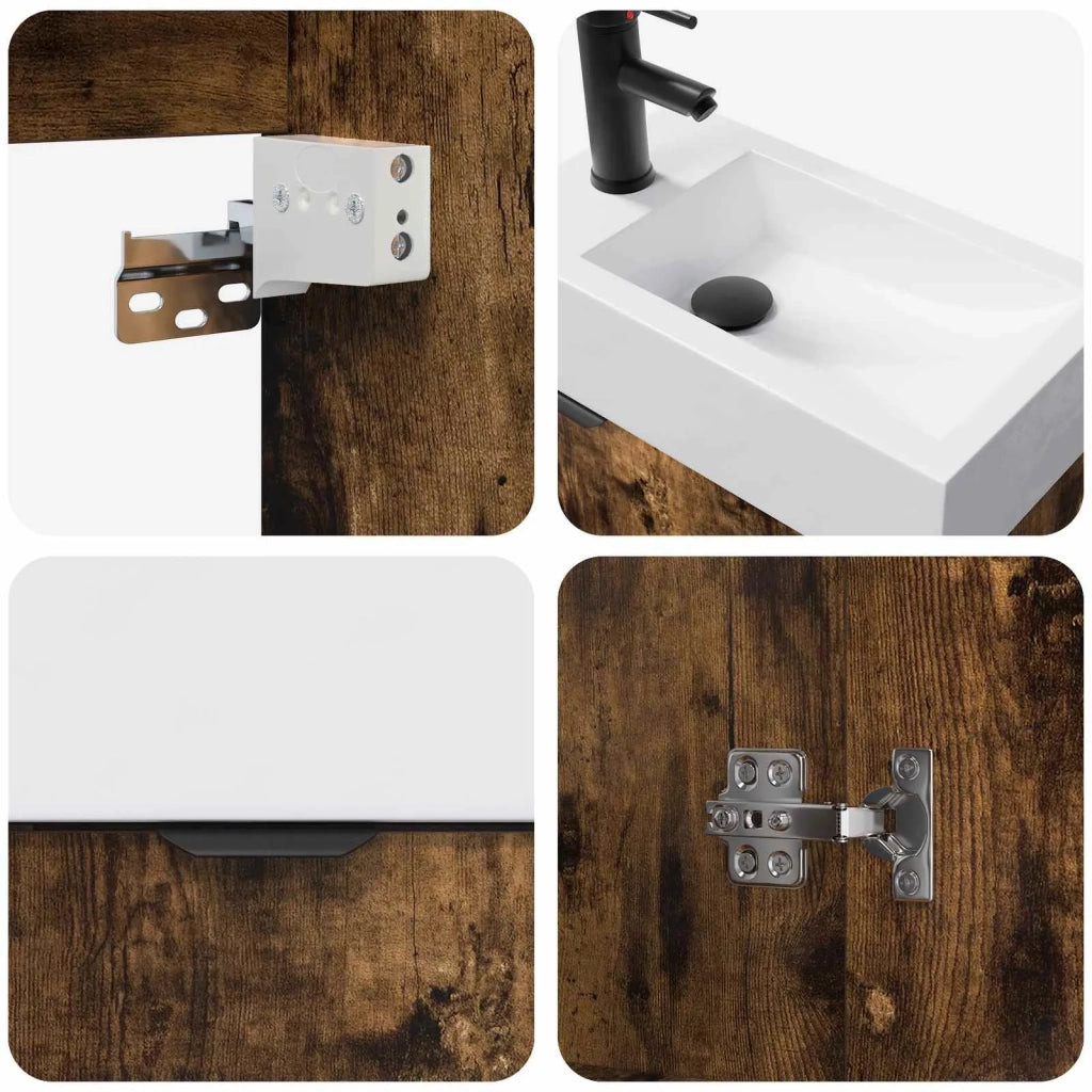 Mobile bagno con rubinetto Rovere Fumo 45,5 x 22,5 x 84 cm 889429