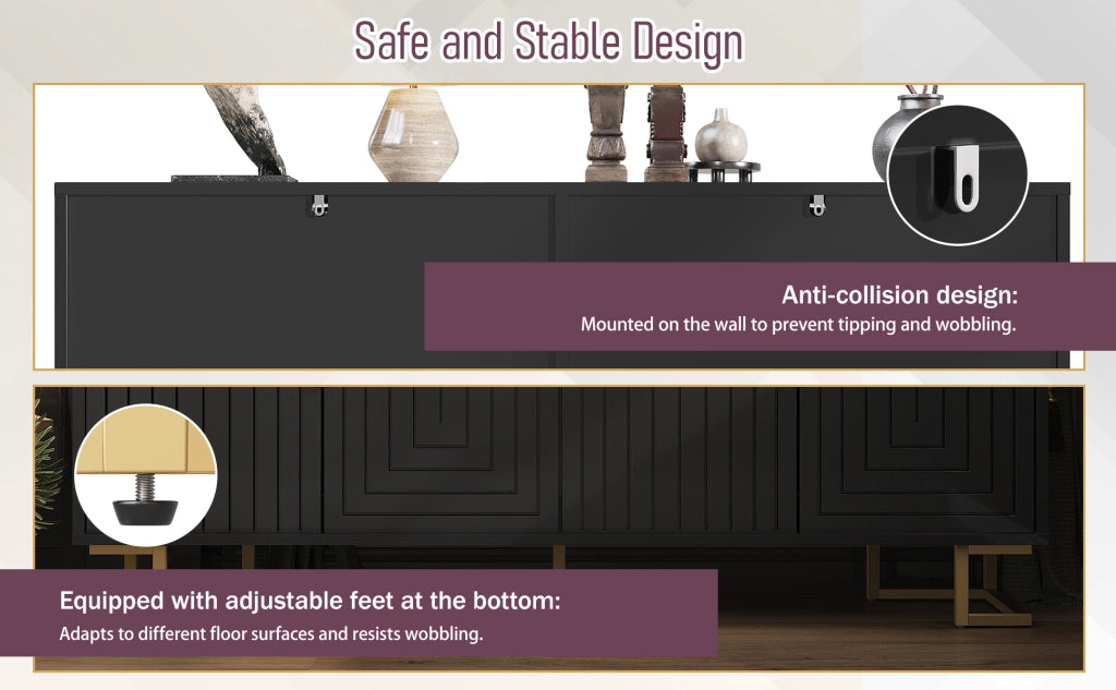 Credenza Geometrica ¨C Xylo ¨C Nero, Metallo Dorato, 152x40x75 cm