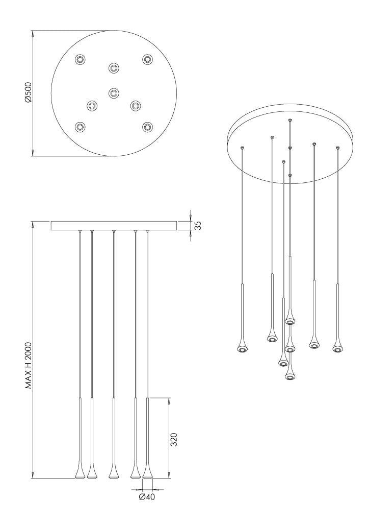 Lampada a Sospensione Susa Ø500mm LED 40W 3540lm 3000K Dimmerabile in metallo Nero - Struttura Elegante IP20 Classe 1