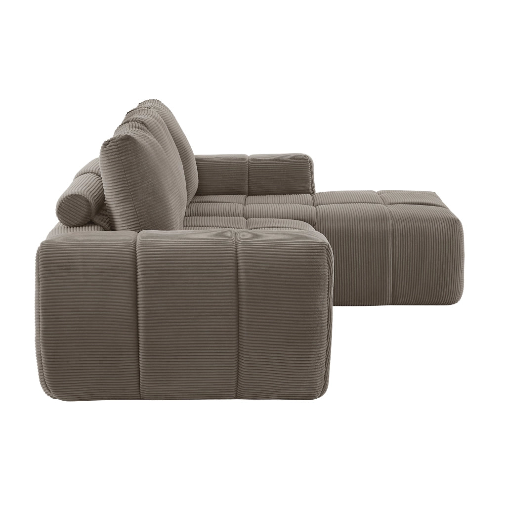 Divano angolare modulare - con design trapuntato - in velluto a coste - taupe
