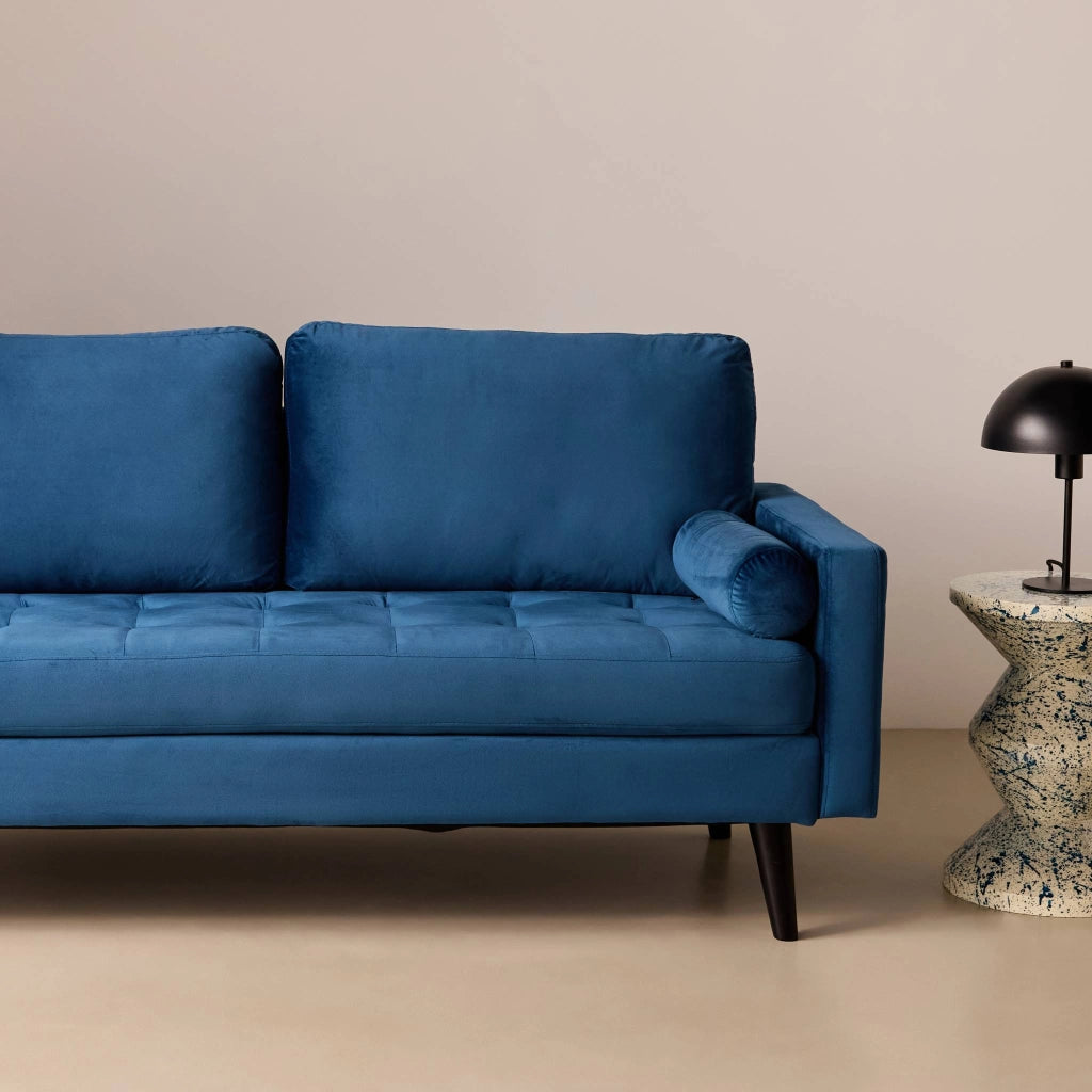 Divano con gambe in legno, 3 posti, blu navy