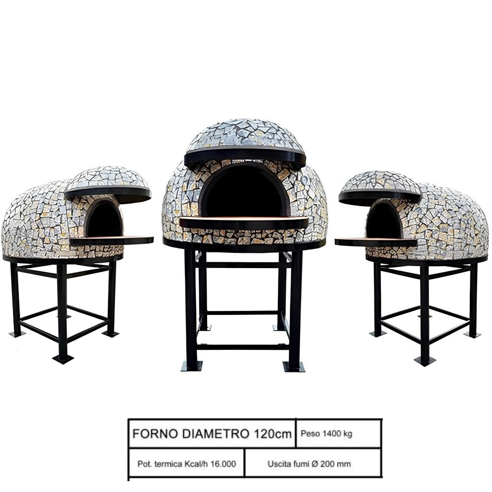 Forno legna artigianale diametro 120 cm capienza 5 pizze vietri con base ferro