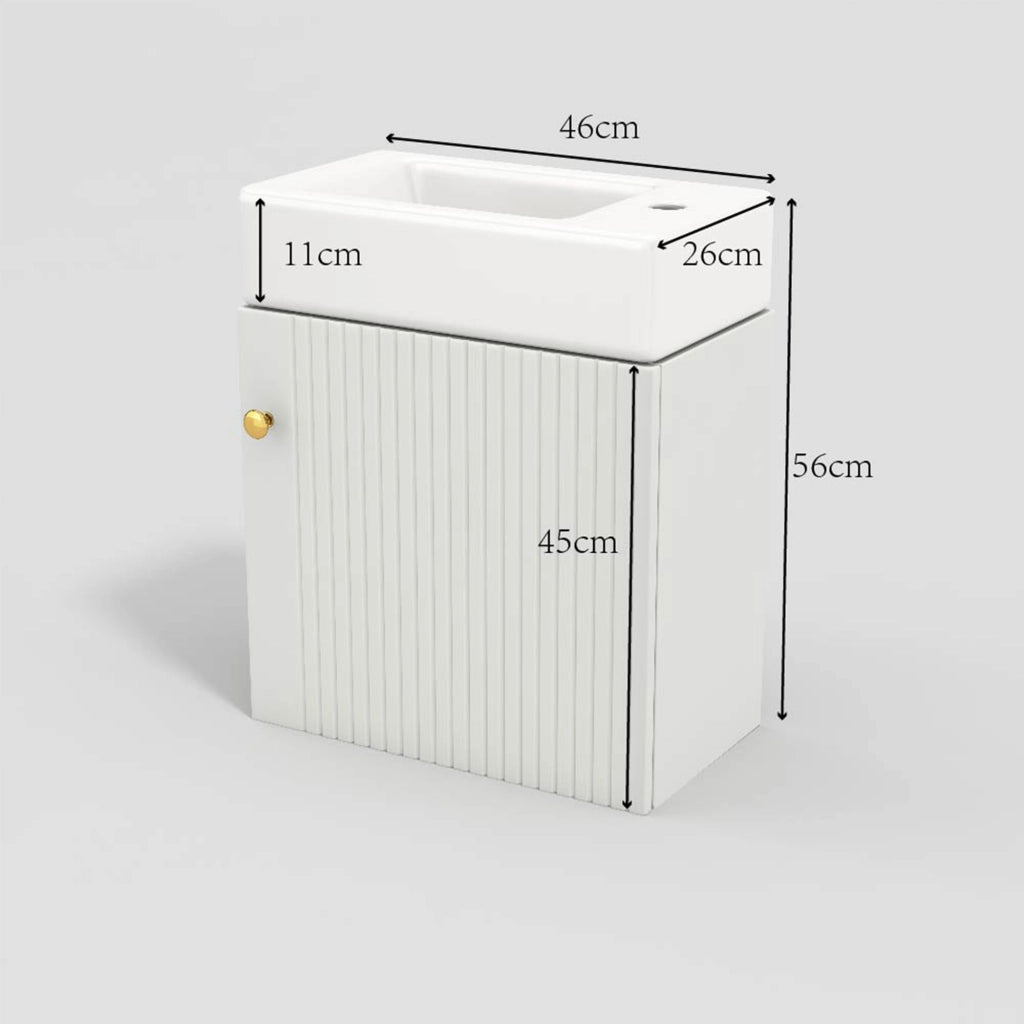 Mobile sottolavabo sospeso per bagno in MDF bianco con lavabo in ceramica