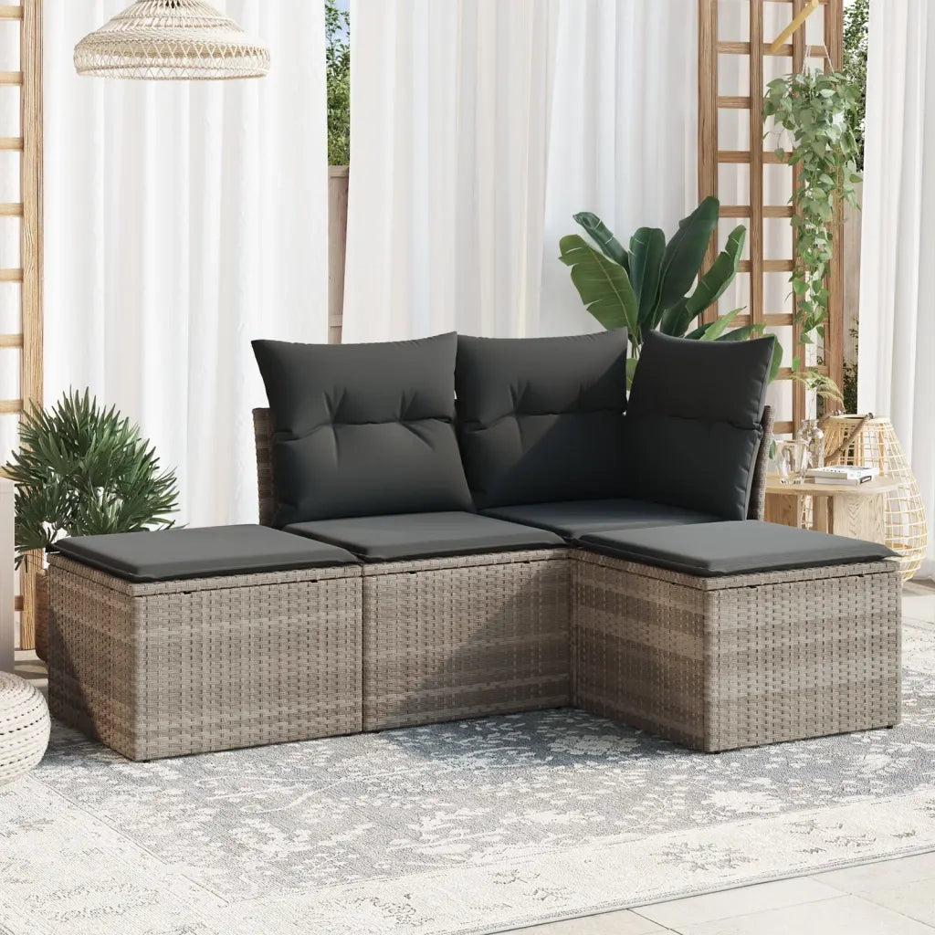 Set Divano da Giardino 4pz | Set Salotto da Giardino con Cuscini Grigio Chiaro Polyrattan