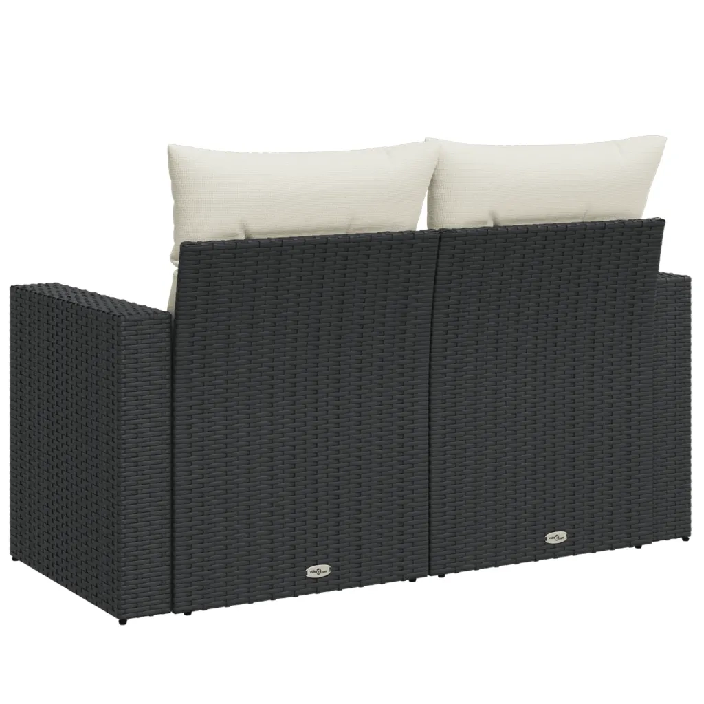 Divano da Giardino con Cuscini a 2 Posti Nero in Polyrattan 366016