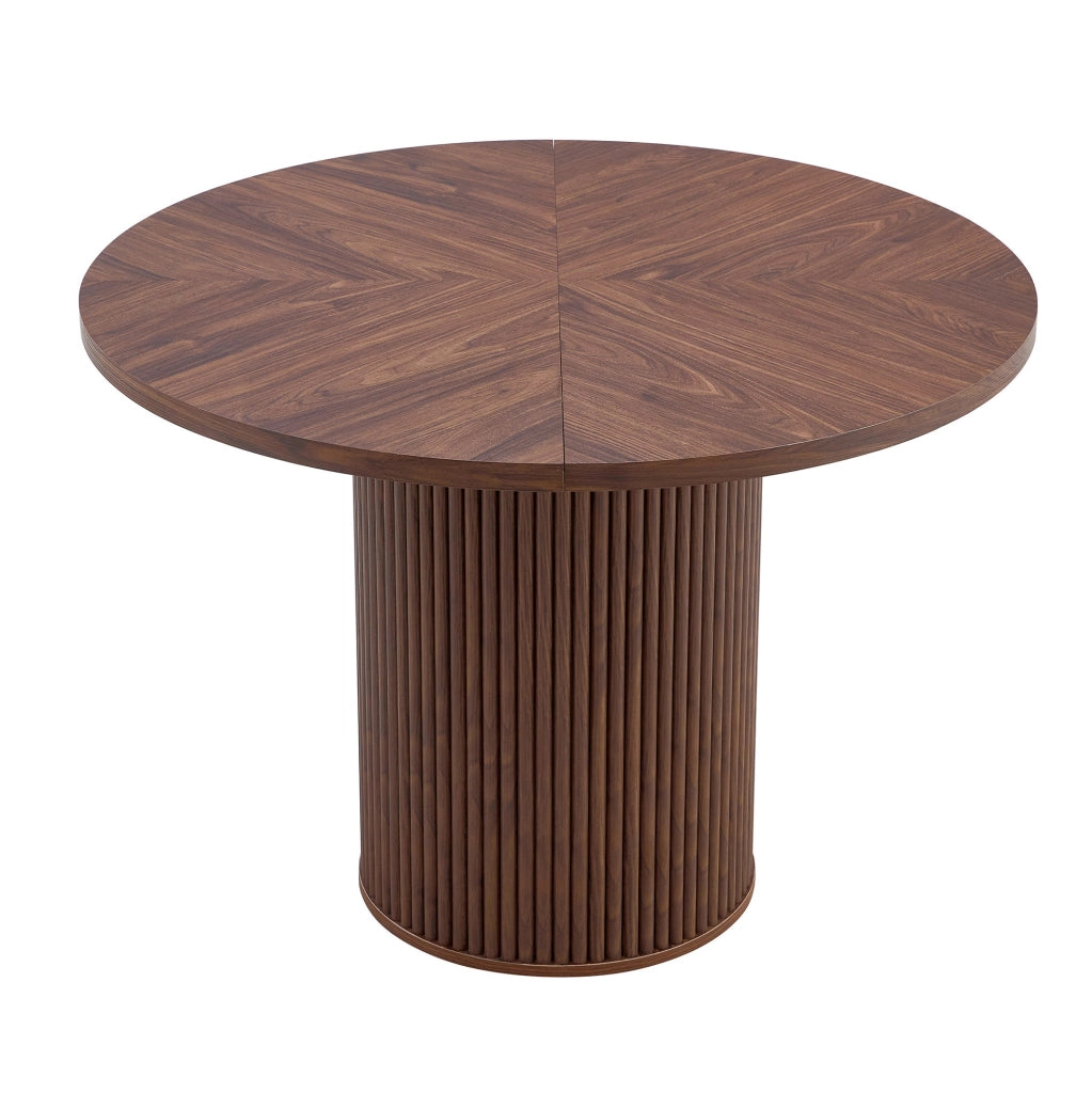 Tavolo da pranzo rotondo 100 cm con piano a 4 segmenti; montaggio rapido in MDF; noce