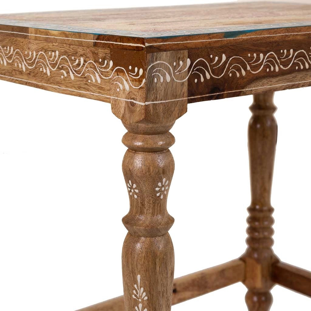 Tavolino in legno dipinto a mano marrone 48x33x46h