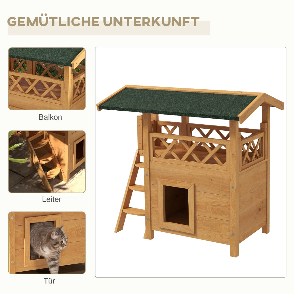 Casetta per Gatti con Scala a 2 Livelli ¨C Zephmum ¨C Naturale e Verde