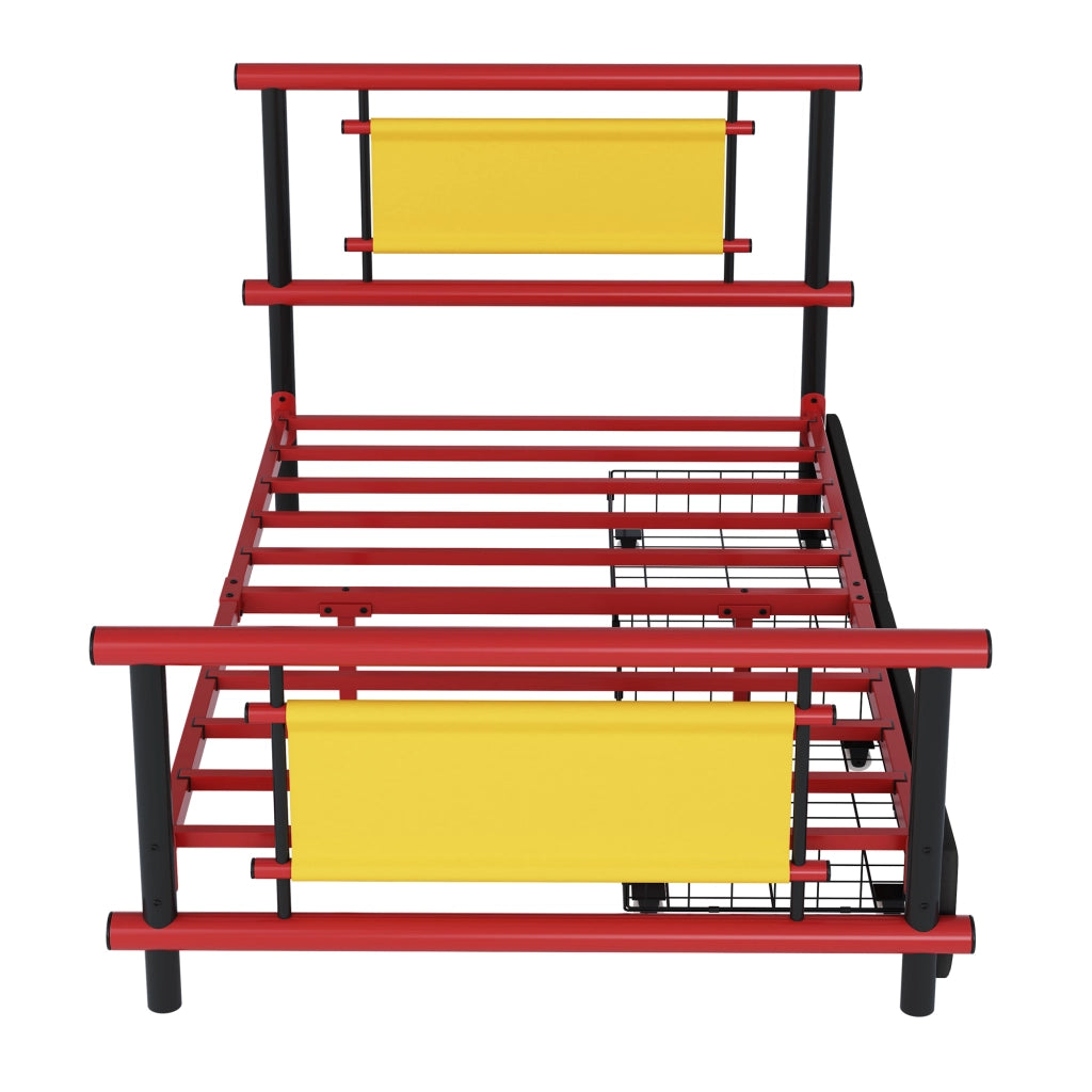LETTO per bambini 90x200 cm in metallo rosso con cassetti