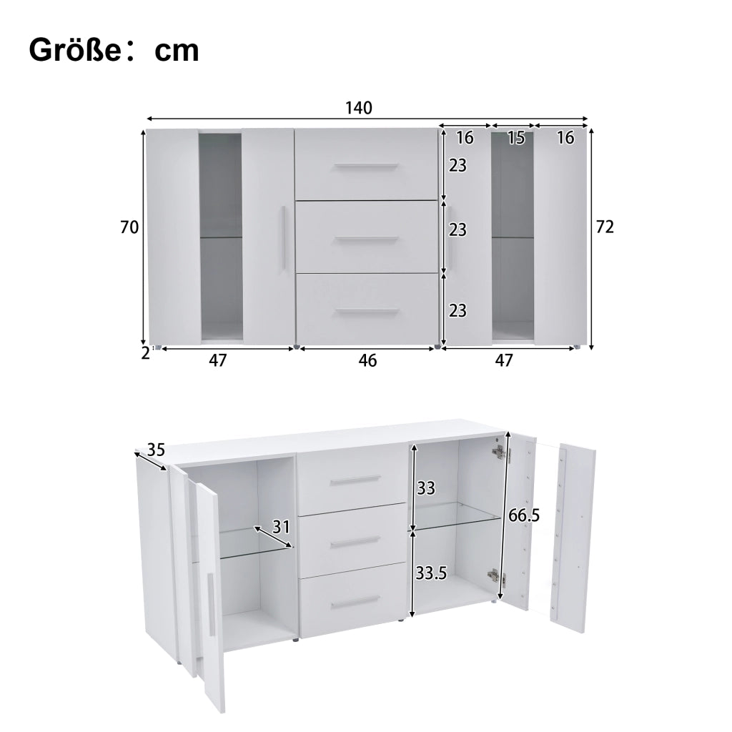 Mobile TV con 2 ante e 3 cassetti; illuminazione LED - per soggiorno - 140×35×70 cm