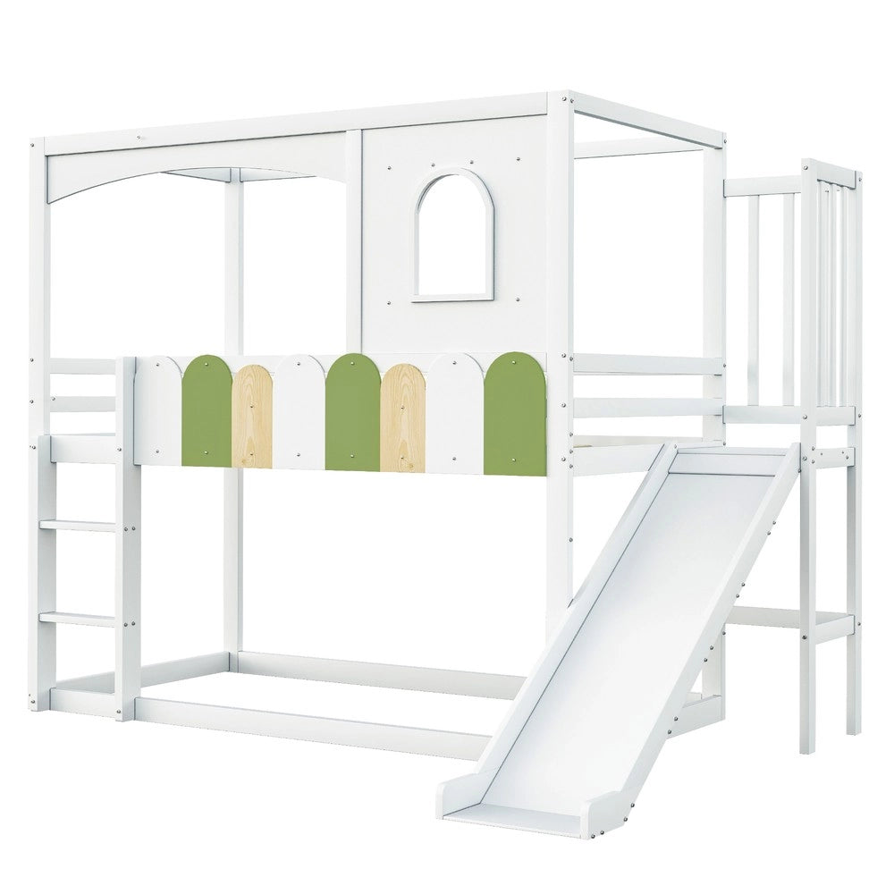 Letto a Soppalco per Bambini con Scivolo e Scala ¨C MINIMAL ¨C Bianco, 90x200