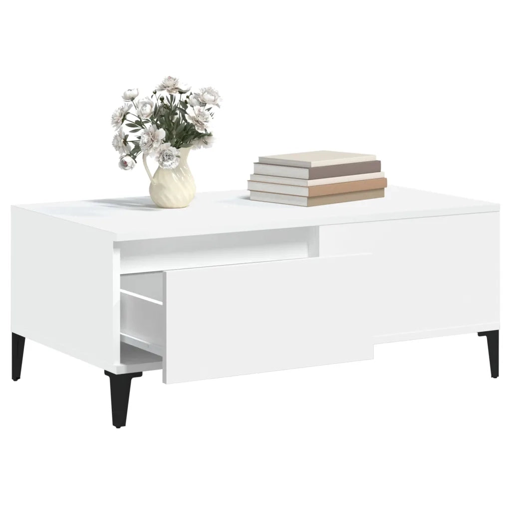Tavolino da Salotto Bianco 90x50x36,5 cm in Legno Multistrato 821116