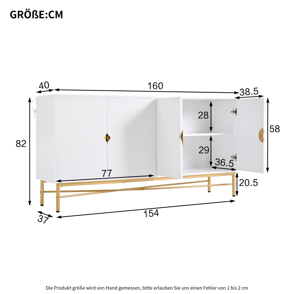 Credenza con 4 ante e chiusura soft-close - per soggiorno - in MDF - 160×40×82 cm - bianco