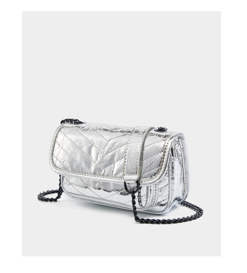 Ampia borsa da donna in vera pelle, adatta per l'ufficio, color argento; pu¨° essere portata a tracolla o a spalla.