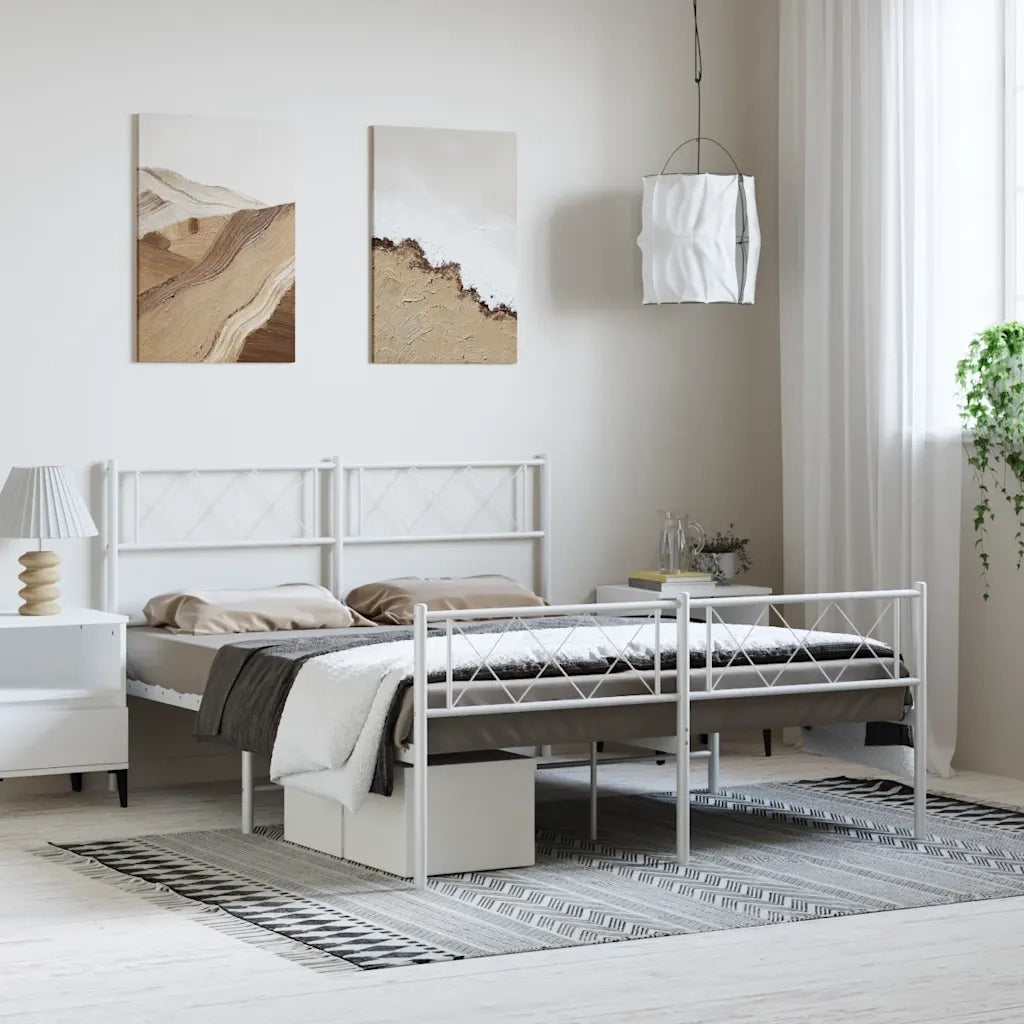 Giroletto con Testiera e Pediera Metallo Bianco 150x200 cm 372346