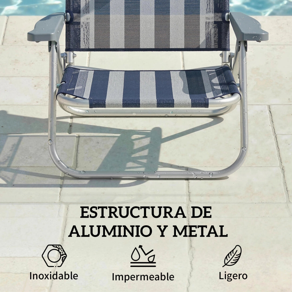 Sedia da Spiaggia Pieghevole con Tettoia ¨C zephmum ¨C Blu e Bianco