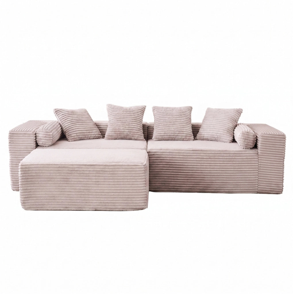 Divano modulare L con chaise longue; assemblaggio senza attrezzi; beige