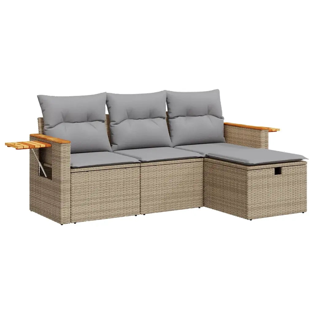 Set Divano da Giardino 4 pz con Cuscini Beige in Polyrattan 3325951