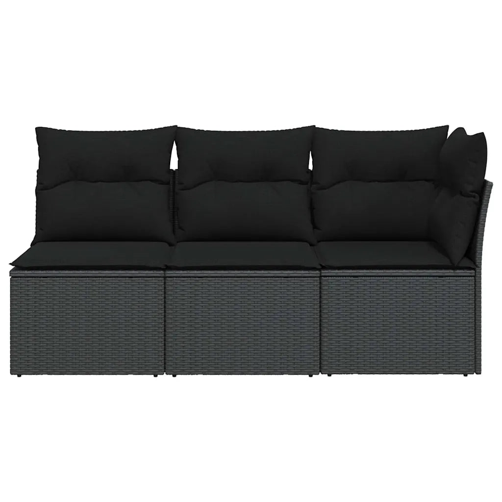Divano da giardino con cuscini 3 posti nero in polyrattan 365987