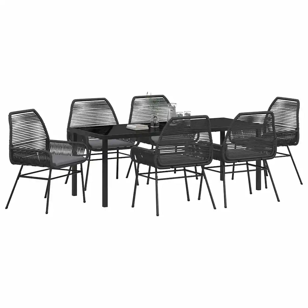 Set da Pranzo per Giardino con cuscino 7 pcs Nero polyrattan 3380874