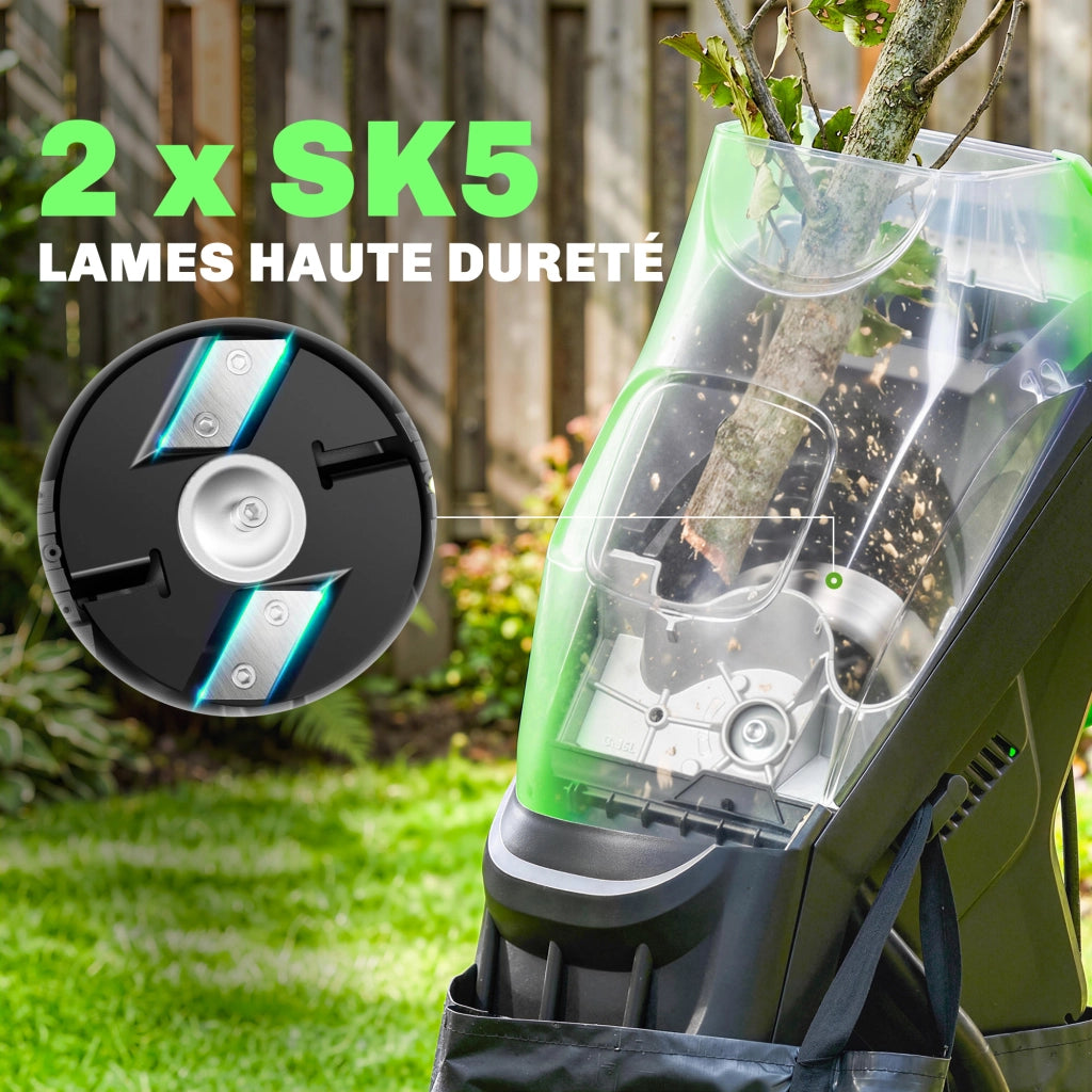 Tritavagliatore Elettrico 2500W con Sacco Raccolta 45L ¨C Zephmum ¨C Verde 44x34x96cm