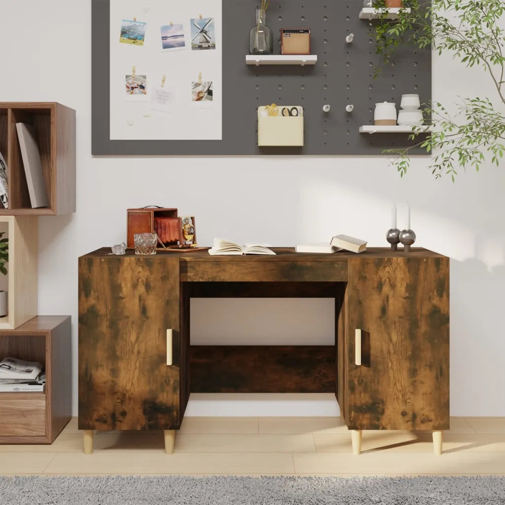 Scrivania | Tavolo da Ufficio Rovere Fumo 140x50x75 cm in Legno Multistrato