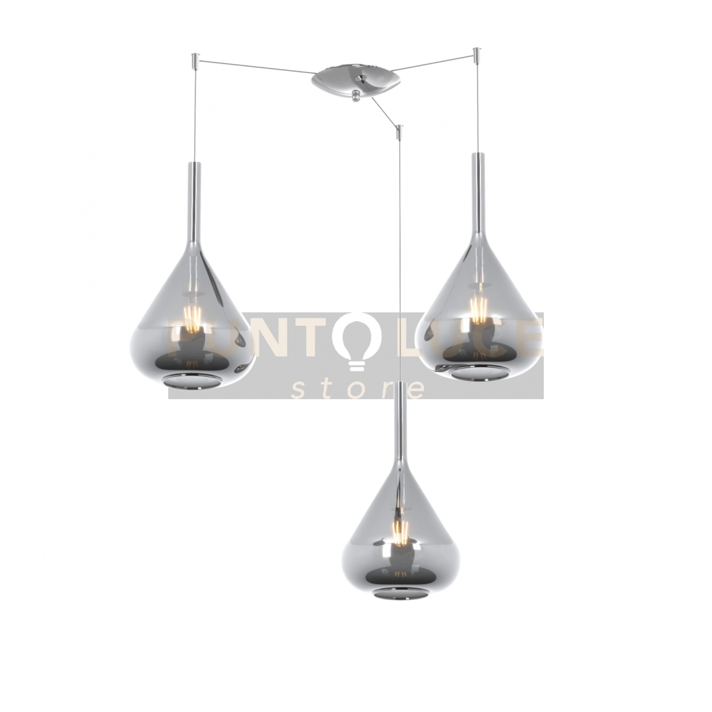 SOSPENSIONE CROMO 3 LUCI SPOSTABILE VETRI FUME 1177CR-S3 S-FU