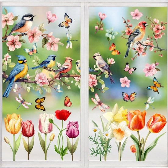 Sticker per finestra - PVC - Decorazione per parete - Adesivo a tema ciliegie in fiore - Sticker per finestra con fiori