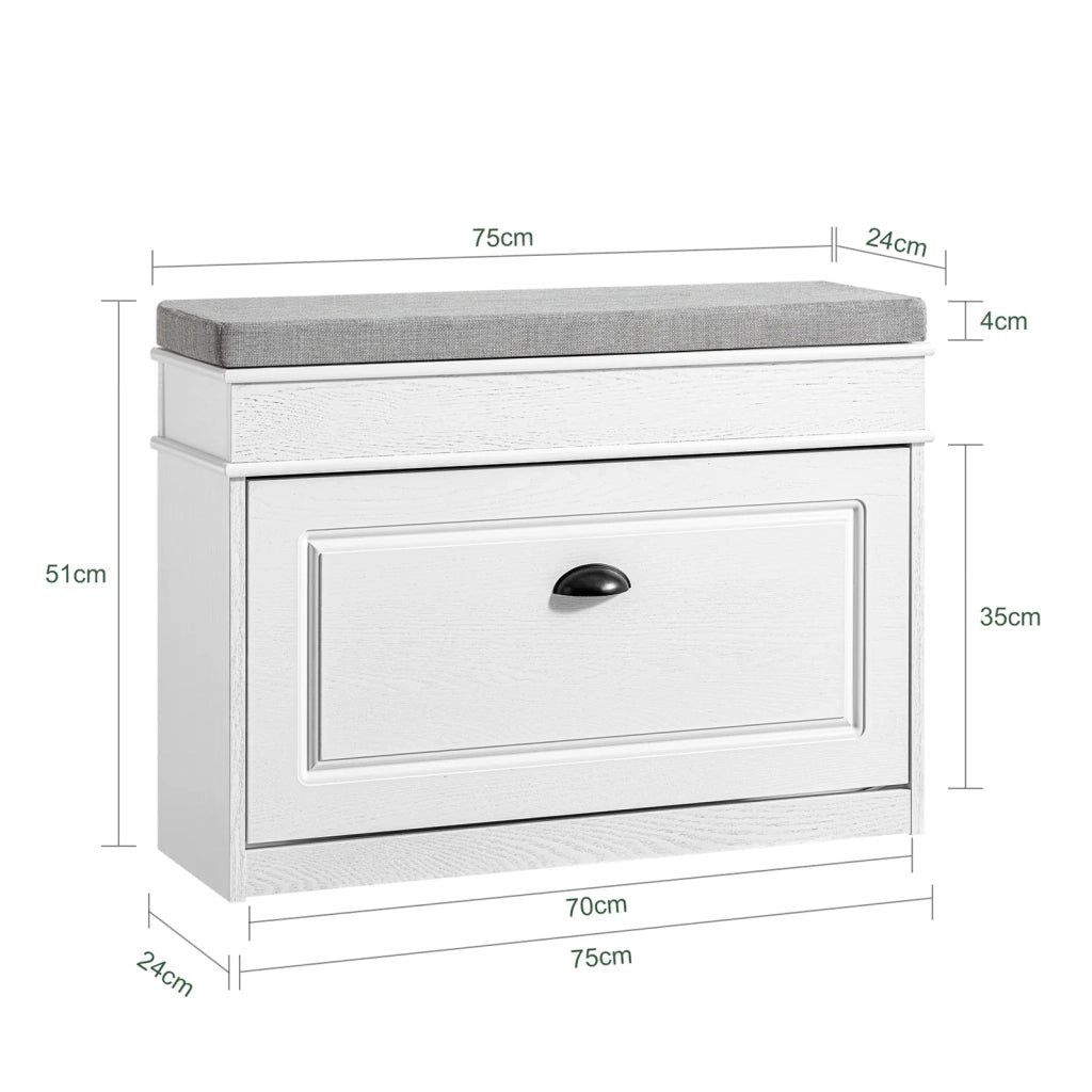 SoBuy FSR82-L-WG Scarpiera Salvaspazio Slim con Seduta Panca Scarpiera da Ingresso Contenitore in Legno Mobile Scarpiera Ingresso per Scarpe, 75x24x51cm Effetto Legno Invecchiato Bianco