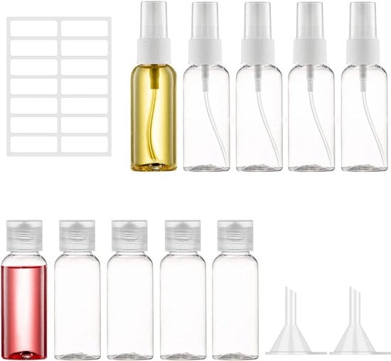 Set di 10 flaconi spray in plastica da 50 ml, contenitori trasparenti e vuoti per cosmetici adatti per viaggi aerei, profumi, shampoo, lotion con beccuccio.