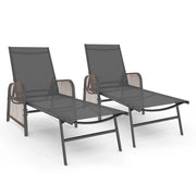 IDMarket - Set di 2 lettini da giardino reclinabili RIO in acciaio grigio antracite, corda in rattan con braccioli e tela grigia
