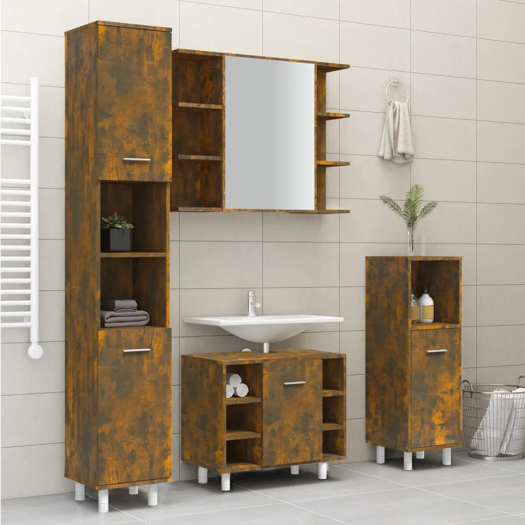 Armadietto Bagno | Armadio da bagno Rovere Fumo 30x30x179 cm in Legno Multistrato