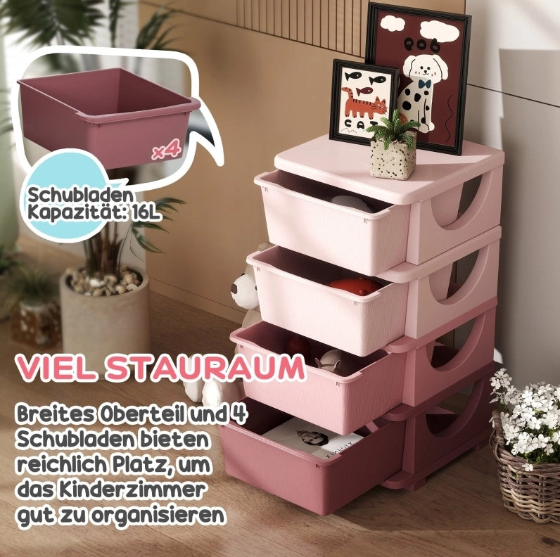 Mobile contenitore per bambini rosa con 4 cassetti, 37x37x76 cm