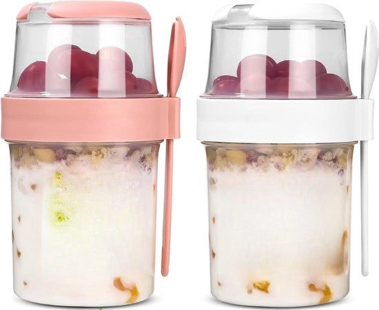 Bicchieri da colazione e insalata per esterni con cucchiaio multifunzione per viaggio - e design ermetico (310 ml + 560 ml)