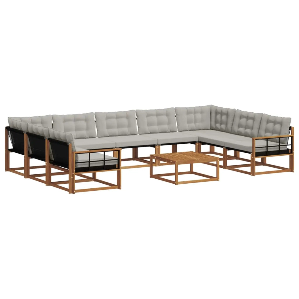 Set di divani da esterno 10 pcs Grigio Naturale e Chiaro