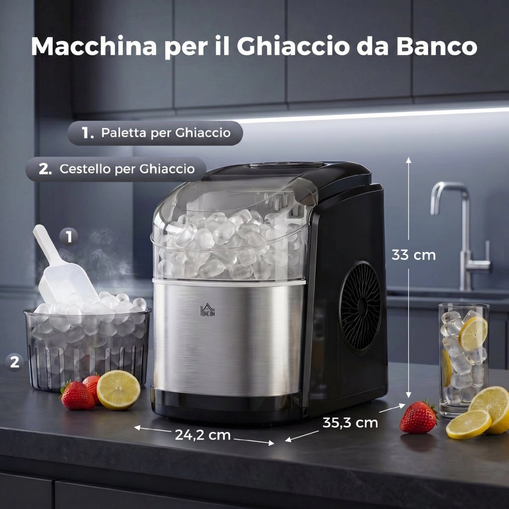 Macchina del Ghiaccio ¨C Zephmum ¨C Nera, PP e Acciaio Inox, 24.2x35.3x33 cm