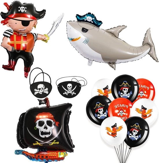 Decorazioni per festa di compleanno dei bambini - 15 pezzi - Decorazione per festa di pirati - Palloni di elio - Pallone a forma di nave da pirati e squalo - Pallone di carta - Palloni per bambini - Occhialini per festa di Halloween