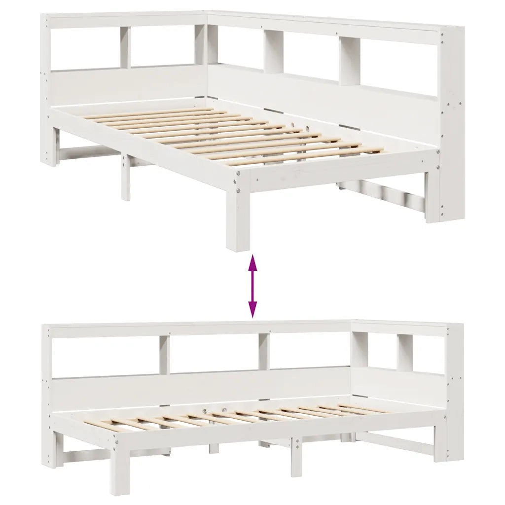 Letto Libreria senza Materasso-Struttura Letto con contenitore Bianca 90x200 cm Legno di Pino 515635