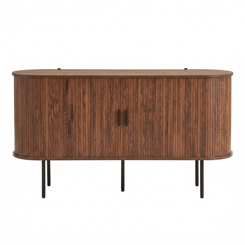 Credenza con Ante a Tapparella ¨C MINIMAL ¨C Legno MDF, Gambe in Metallo, Grigio