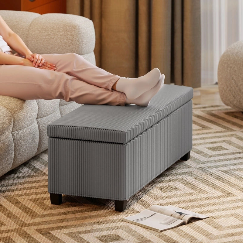 Panca contenitore imbottita con vano nascosto e struttura in acciaio in poliestere grigio 112 × 42 × 40 cm