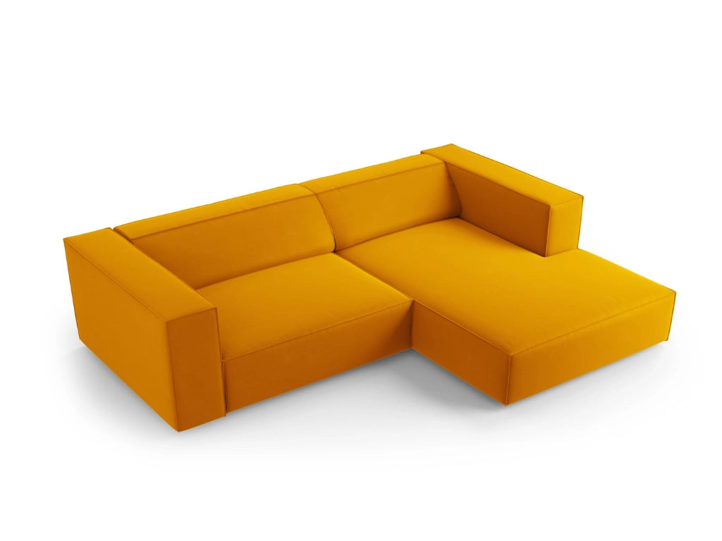 Cosmopolitan Design - Divano angolare destro "Arendal" 3 posti in velluto giallo 