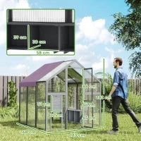 Recinto per Galline, Pollaio con Tetto Impermeabile, 2 Nidi, 2 Posatoi, per 6-8 Galline, 1.7 x 1.8 x 1.8 m, Grigio