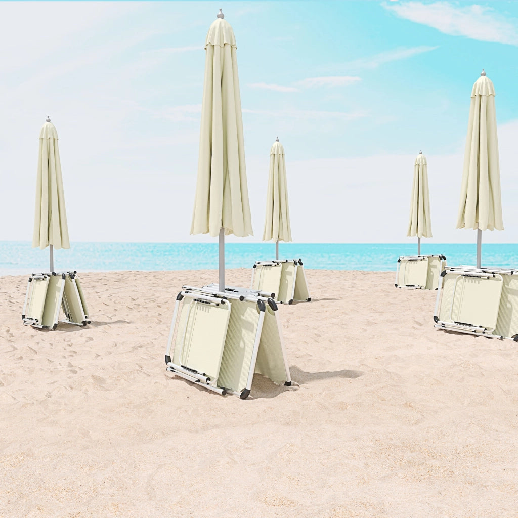 Coppia Di Lettini Pieghevole Prendisole Tettuccio Parasole Schienale Reclinabile Regolabile 6 Posizioni Struttura In Alluminio Sedia Sdraio Spiaggia Mare Giardino Piscina 187 x 59 x 29 Cm (Beige)