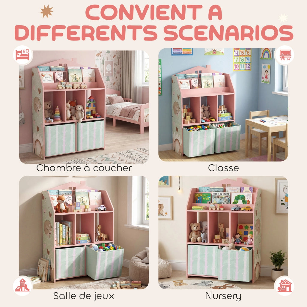 Libreria bambini con 2 cassetti in tessuto ¨C zephmum ¨C MDF rosa